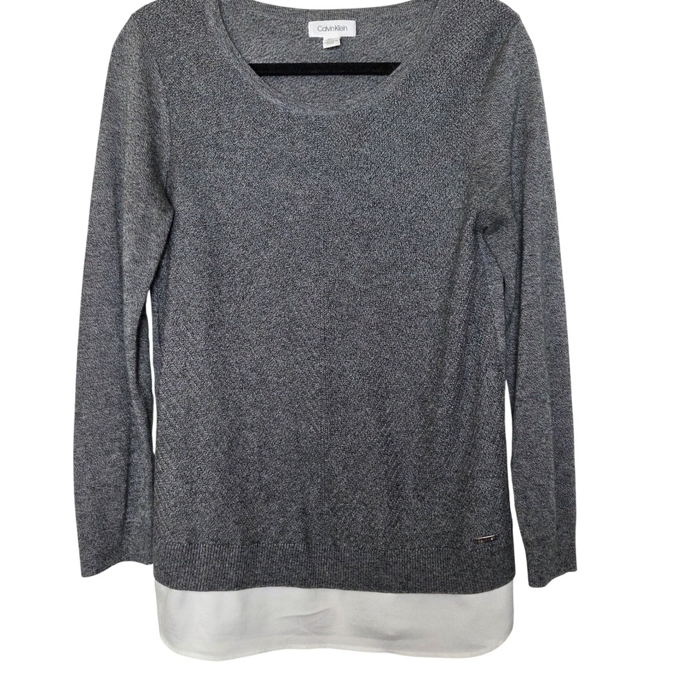 Calvin Klein gray textured sweater blouse office wear crew neck womens size M